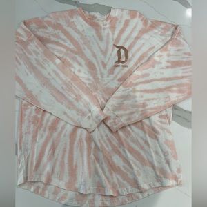 Disneyland Parks Spell Out Spirt Jersey Tie Dye Pink/Rose Gold Long Sleeve Top.